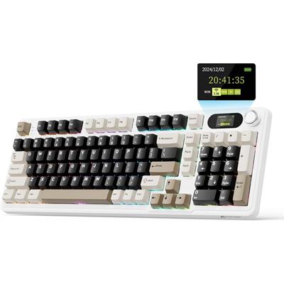 Attack Shark X98Pro Wireless Mechanical Keyboard, Tri-Mode BT5.0/2.4G/USB-C Custom Keyboard with Smart Display & Knob, 102 Keys Hot Swappable, Web Driver RGB Gaming Keyboard for PC/Mac/PS4/Xbox (Cheese White)