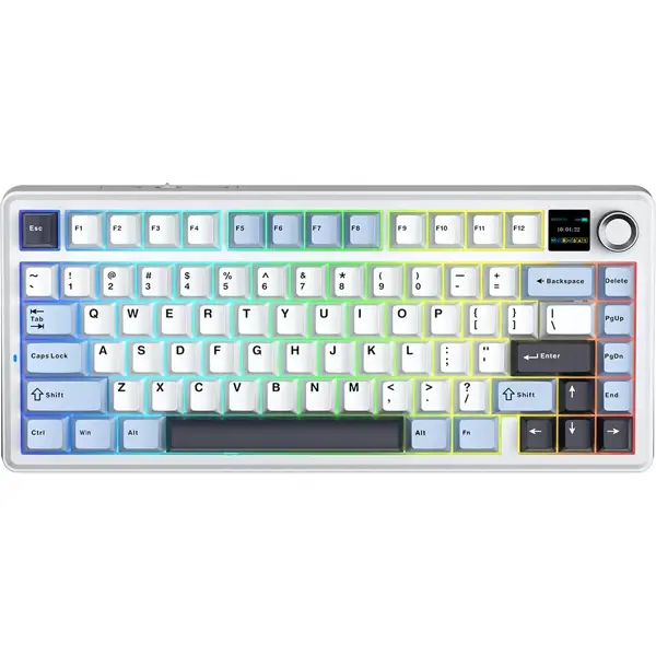 Aula F75 Max Wireless Mechanical Keyboard with TFT Screen and Knob, Gasket Gaming Keyboard in 75% Layout, Hot Swappable, RGB Backlight, for PC/Mac/Linux (Glacier Blue)