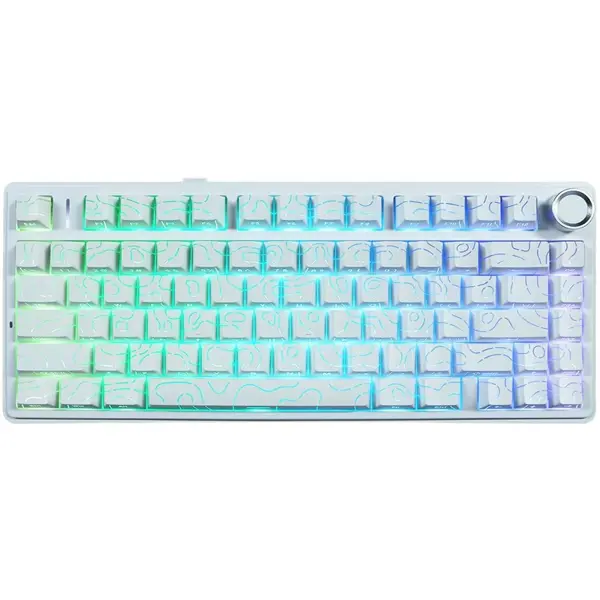 Aula F75 Gasket Mechanical Keyboard, 75% Wireless Hot Swappable Gaming Keyboard with Five-Layer Padding&Knob, Bluetooth/2.4GHz/USB-C, RGB, Pre-Lubed Switches (White Contour)