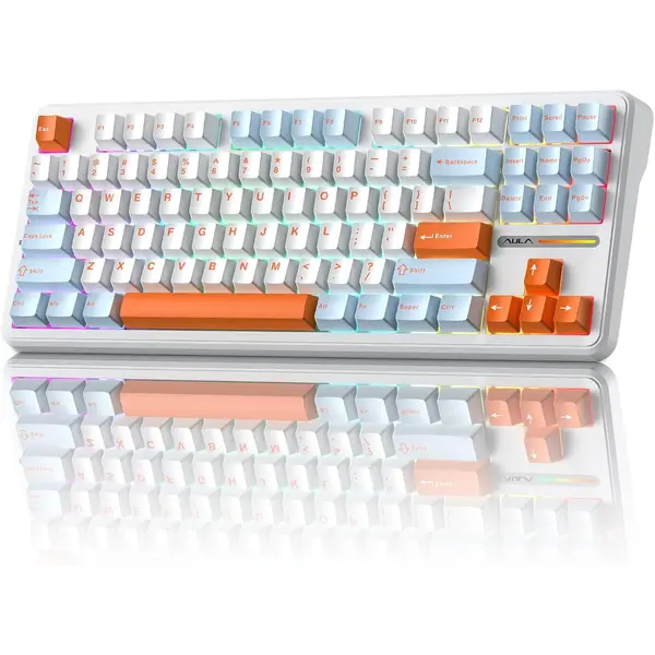 Aula F87 Wireless Mechanical Keyboard, 75% TKL Custom Hot Swappable Gaming Keyboards with PBT Keycaps, Pre-LubedSwitches, RGB Backlit Creamy Keyboard, 2.4GHz/USB-C/BT5.0 (Sunset Coast)