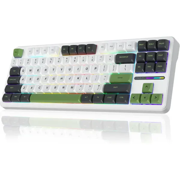 Aula F87 Wireless Mechanical Keyboard, 75% TKL Custom Hot Swappable Gaming Keyboards with PBT Keycaps, Pre-LubedSwitches, RGB Backlit Creamy Keyboard, 2.4GHz/USB-C/BT5.0 (Black White Green)