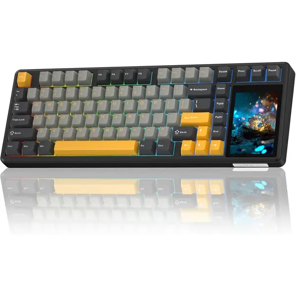 Aula L99 Wireless Mechanical Gaming Creamy Keyboard with Smart Touch Screen Tri-Mode Hot Swappable Custom Keyboard, RGB Backlit, PBT Keycap, Gasket Mount Creamy Sounding Keyboards for Office PC, 84 Keys (Black Storm)