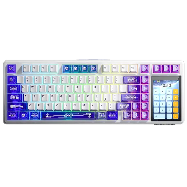 Aula L99 Wireless Mechanical Gaming Creamy Keyboard with Smart Touch Screen Tri-Mode Hot Swappable Custom Keyboard, RGB Backlit, PBT Keycap, Gasket Mount Creamy Sounding Keyboards for Office PC, 84 Keys (White Purple)