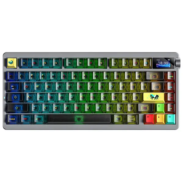 Aula Nova75 Mechanical Gaming Keyboard 8000mAh, Gasket Mounted with 75% Compact Layout, RGB Backlit, Custom Hot Swappable, Bluetooth Wireless/2.4GHz/USB-C Cream Keyboard Gaming for Win/Mac/iOS/Android (Black Translucent)