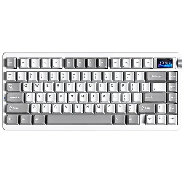 Aula Nova75 Mechanical Gaming Keyboard 8000mAh, Gasket Mounted with 75% Compact Layout, RGB Backlit, Custom Hot Swappable, Bluetooth Wireless/2.4GHz/USB-C Cream Keyboard Gaming for Win/Mac/iOS/Android (White&Grey)
