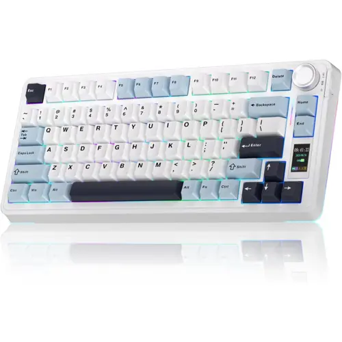 Aula S75 PRO Wireless Mechanical Keyboard with Screen&Knob, 75% Hot Swappable Gaming Keyboard with Pre-Lubed Switches, RGB Backlit, PBT Keycaps Creamy Sounding PC Gaming Keyboards - Glacier Blue