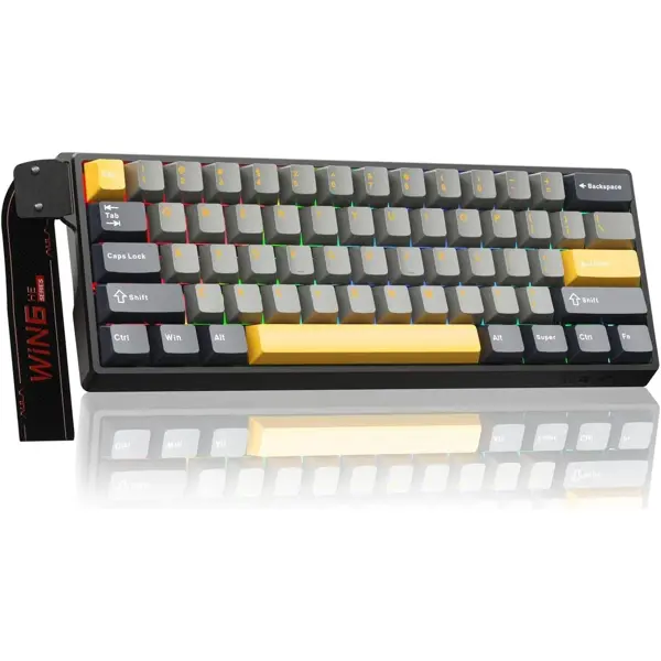 Aula WIN60 HE Max 65% Wired Gasket-Mounted Gaming Keyboard with Hall Effect Switch, 68 keys, Magnetic Switches, 8000Hz Polling Rate, RGB Backlight, Grey Yellow