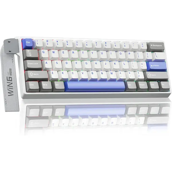 Aula WIN60 HE Max 65% Wired Gasket-Mounted Gaming Keyboard with Hall Effect Switch, 68 keys, Magnetic Switches, 8000Hz Polling Rate, RGB Backlight, White Blue