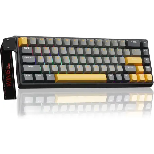 Aula WIN68 HE Max - Hall Effect Gaming Keyboard with WingChun Magnetic Switch, Adjustable Actuation Fast Trigger Mode, 8KHz Polling Rate, RGB Backlit Wired Mechanical Gaming Keyboard 60 Percent Compact Design, Grey Yellow