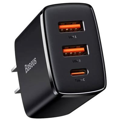 Baseus 30W 2U+C Compact Quick Charger - Black (US Plug)