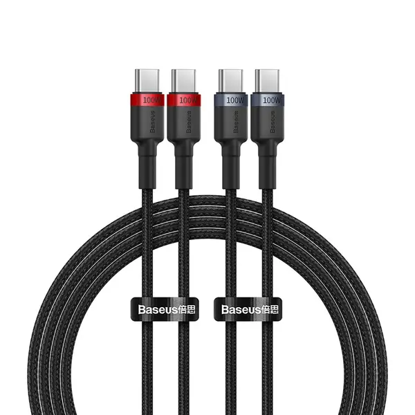 Baseus Cafule Series Metal Data Cable Type-C to Type-C 100W - 1 Meter (Red/Black, Gray/Black)