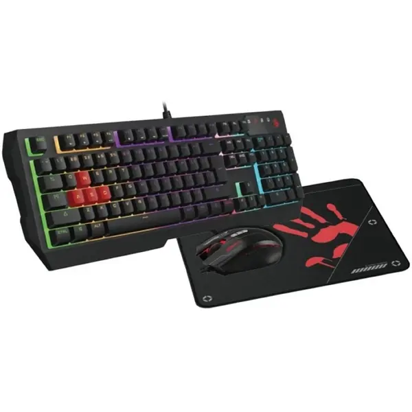 Bloody B1700 Gaming Desktop Bundle - B140N Keyboard + ES7 Mouse + BP-50M Mousepad, Black, US Layout