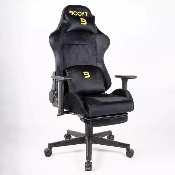 Boost Ascend Ergonomic Gaming Chair with Footrest - Upholstery Fabric, 3D Adjustable Armrests (Black)