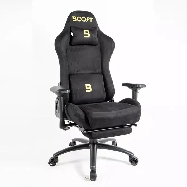 Boost Dominion Ergonomic Gaming Chair with Footrest - Upholstery Suede Fabric, 4D Adjustable Armrests (Black)