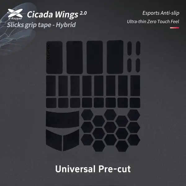 X-Raypad Cicada Wings V2 Slicks Universal Pre-Cut Tacky Mouse Grip Tape - Black