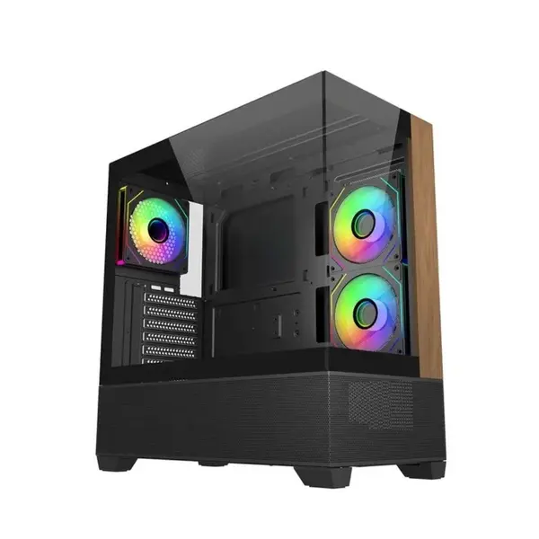 Cooler Master Elite 690 Wood Dual Tempered Glass Mid-Tower Case – Black, 3x ARGB Fans Pre-installed