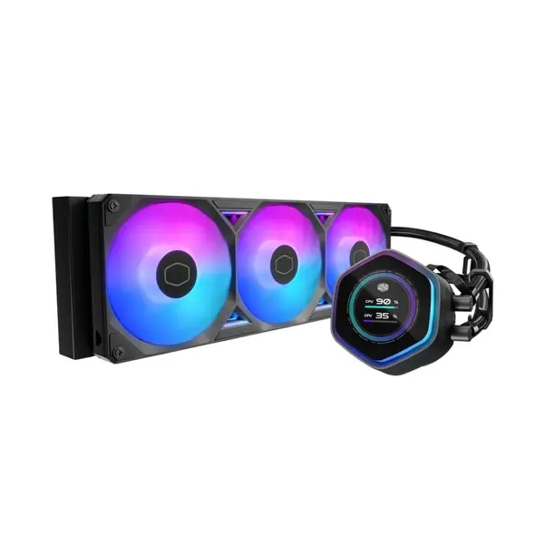 Cooler Master Atmos II 360 LCD AIO CPU Liquid Cooler – 360mm Radiator, Customizable LCD Display, 3X ARGB PWM Fans, Dual-Chamber Pump, Ultra-Quiet Performance, AMD AM5/AM4 & Intel LGA 1851/1700, Black