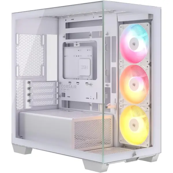 Corsair 2800X RS-R ARGB Panoramic Micro-ATX PC Case – 3x Fans Included, Modular Customisation, GPU Anti-Sag, Reverse Connection Motherboard Compatible – White