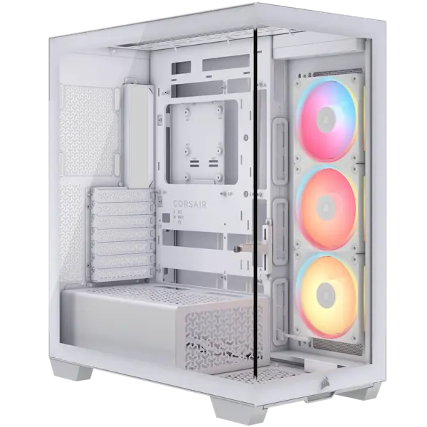 Corsair 3500X LX-R RGB Mid-Tower PC Case – 3x Pre-Installed LX120-R ARGB Fans with iCUE LINK System Hub, GPU Anti-Sag Arm, Tempered Glass, Fits up to 10x 120mm Fans, Reverse Connection Motherboard Compatible, White