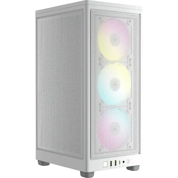 Corsair iCUE 2000D RGB Airflow Mini-ITX PC Case - Mini-ITX Form-Factor, Steel Mesh Panels, Three-Slot GPU Support, 3x AF120 RGB SLIM Fans Included, iCUE Lighting Node CORE Controller - White