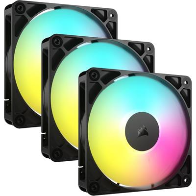 Corsair RS120 ARGB 120mm PWM Fans, Daisy-Chain Connection, Low-Noise, Magnetic Dome Bearing – Triple Pack (Black)