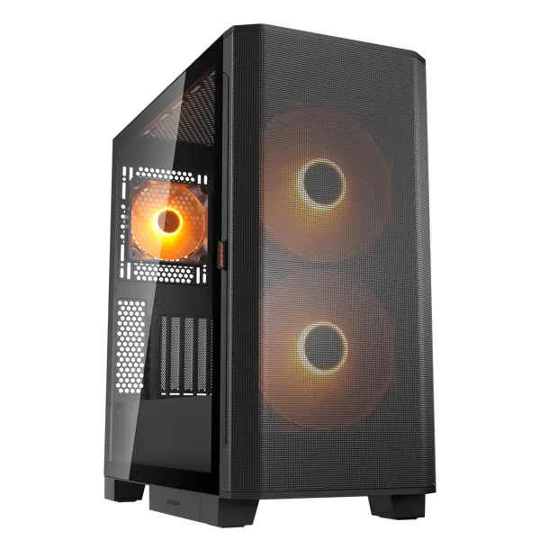Cougar Airface Flo RGB ATX Mid Tower PC Case, Tempered Glass, Quick-Slide Front Filter Panel, Up to 360mm Radiator Support, Pre-Installed ARGB Fans - Black