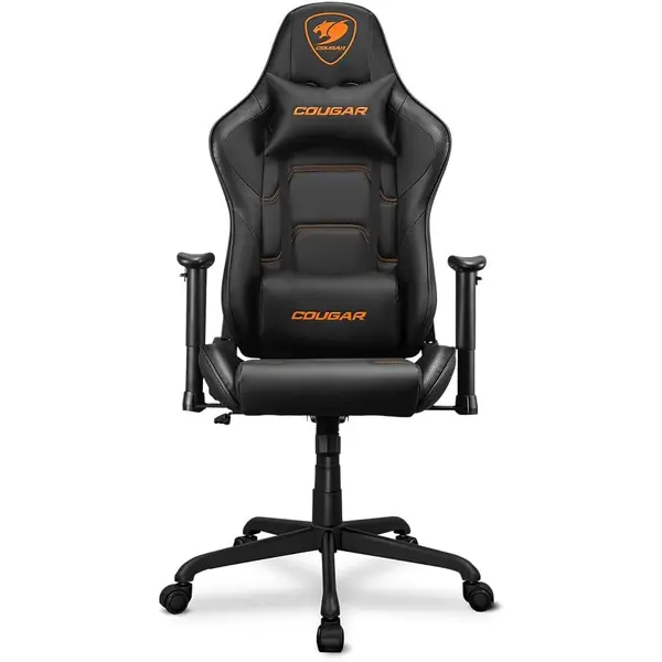 Cougar Armor Elite Ergonomic and Comfortable Gaming Chair with Head and Lumbar Support, Steel Frame and Base, Reclining Backrest, Tilt Mechanism, Premium Breathable PVC Leather, 2D Armrest, Black