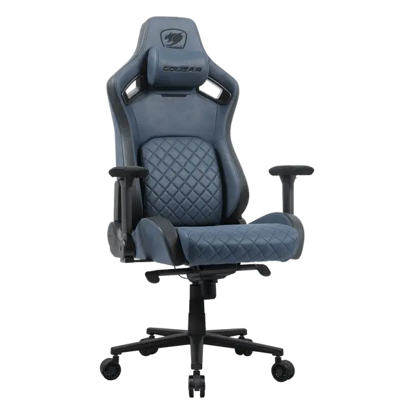 Cougar Defensor S Gaming Chair, PushBack Advanced Lumbar Support, 4D Folding Armrest, Leather-Like Fabric Surface, Adjustable Design, Class 4 Gas Lift Cylinder, Navy Blue F