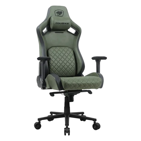 Cougar Defensor S Gaming Chair, PushBack Advanced Lumbar Support, 4D Folding Armrest, Leather-Like Fabric Surface, Adjustable Design, Class 4 Gas Lift Cylinder, Army Green F