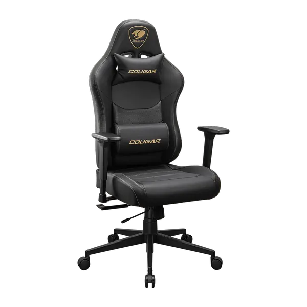 Cougar Pryme Gaming Chair - PVC Leather, 3D Armrest, Lumbar and Head Pillow (Gold)