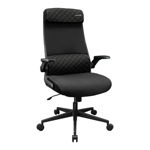 Cougar Stryder Ergonomic Chair, Imitation Linen Material, Adjustable Headrest, Multi-Density Foam Seat, Ergonomically Contoured Lumbar Zone, Class 4 Gas Lift Cylinder, Black