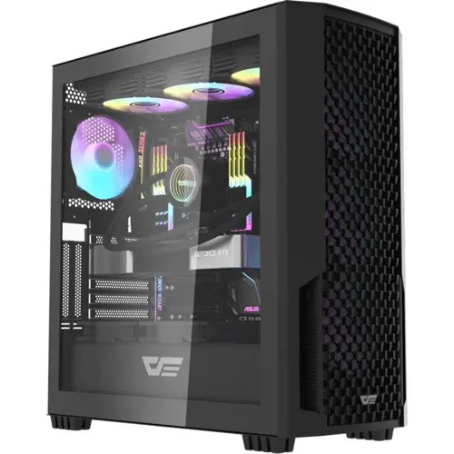 DarkFlash DF2100 Tempered Glass E-ATX Gaming PC Case, 4x ARGB Fans Included – Black