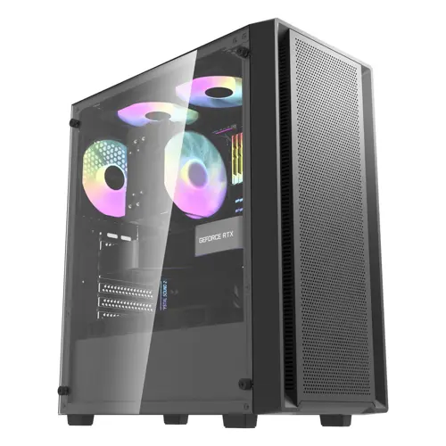 DarkFlash DK353 ARGB Mid-Tower ATX Gaming PC Case, Tempered Glass, Mesh Front, 4 ARGB Fans - Black