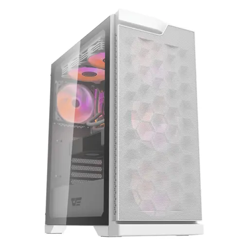 DarkFlash DK361 ATX PC Case with 4 RGB Fans, Hexagon Mesh Front Panel, Tempered Glass Side Panel, Supports Up to 6x Fans & 360mm Radiator, I/O with USB 3.0 Port, Black