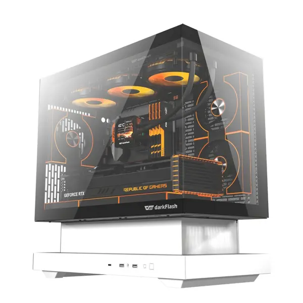 DarkFlash Floatron F1 Micro-ATX PC Gaming Case, 6x ARGB Fans - White