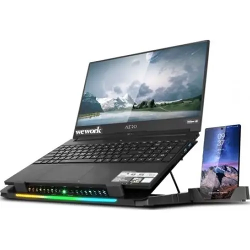 DarkFlash G200 RGB Lightstrip Laptop Cooler, (Black, Silver Metal Panel) with Phone Holder
