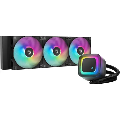 DeepCool LE360 V2 Liquid CPU Cooler, 360mm Radiator, 3x 120mm Pre-Installed ARGB Fan, 2100 RPM Fan Speed, 75.89 CFM Fan Airflow, Hydro Bearing Type, Anti-Leak Technology, Black