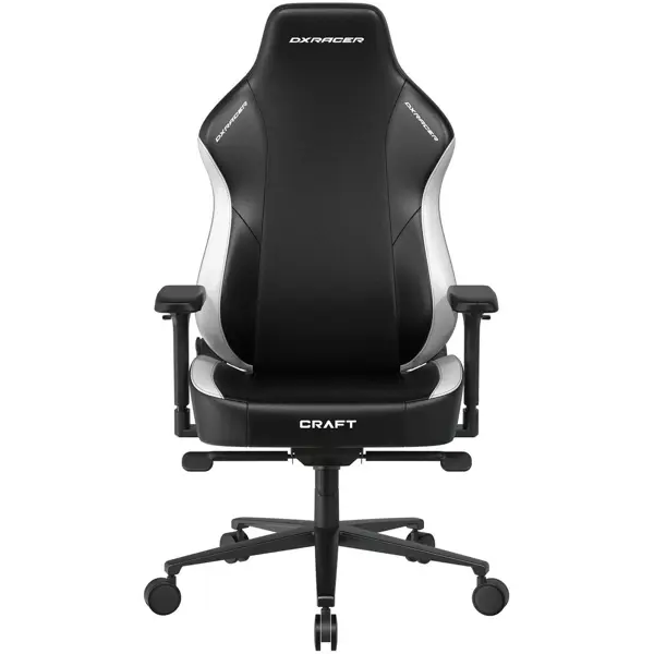 DXRacer Craft Series Gaming Chair, 2D Integrated Lumbar Support, 4D Armrests, Class 4 Hydraulics, Back Recline Support, Extra Large Size, Black/White