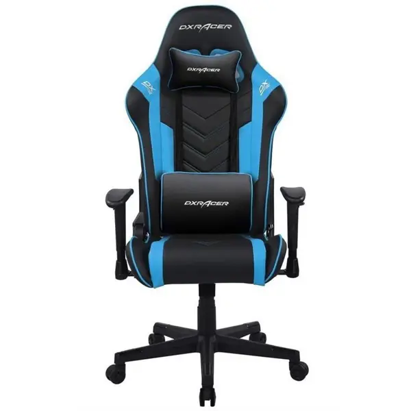 DXRacer Prince Series Gaming Chair, Premium PVC Leather Racing Style Office Computer Seat Recliner with Ergonomic Headrest and Lumbar Support, Standard (Black/Blue)