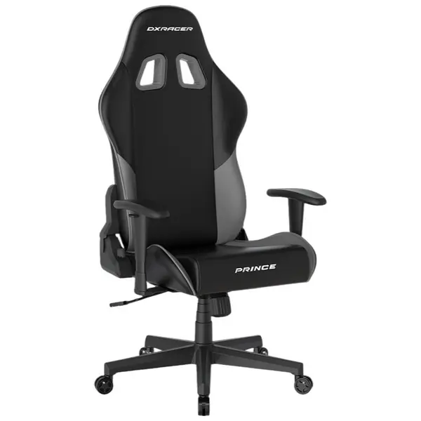 DXRacer Prince Series Gaming Chair, Premium PVC Leather Racing Style Office Computer Seat Recliner with Ergonomic Headrest and Lumbar Support, Standard (Black/Grey)