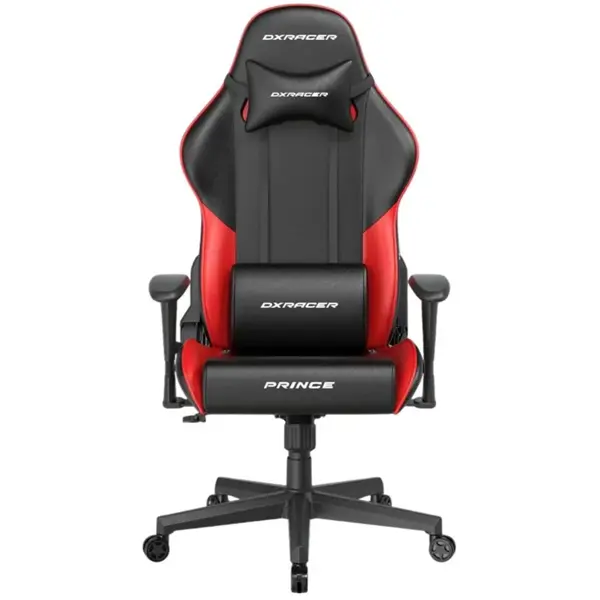 DXRacer Prince Series Gaming Chair, Premium PVC Leather Racing Style Office Computer Seat Recliner with Ergonomic Headrest and Lumbar Support, Standard (Black/Red)