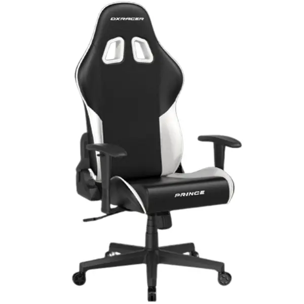 DXRacer Prince Series Gaming Chair, Premium PVC Leather Racing Style Office Computer Seat Recliner with Ergonomic Headrest and Lumbar Support, Standard (Black/White)