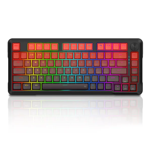 E-Yooso HZ82 Rapid Trigger Gaming Keyboard, Hall Effect Magnetic Switch, Adjustable Actuation, 8k Hz Polling Rate, Volume Knob, RGB Backlit, PBT Keycaps, 75% Compact Wired for PC Gamer, Gradient Red