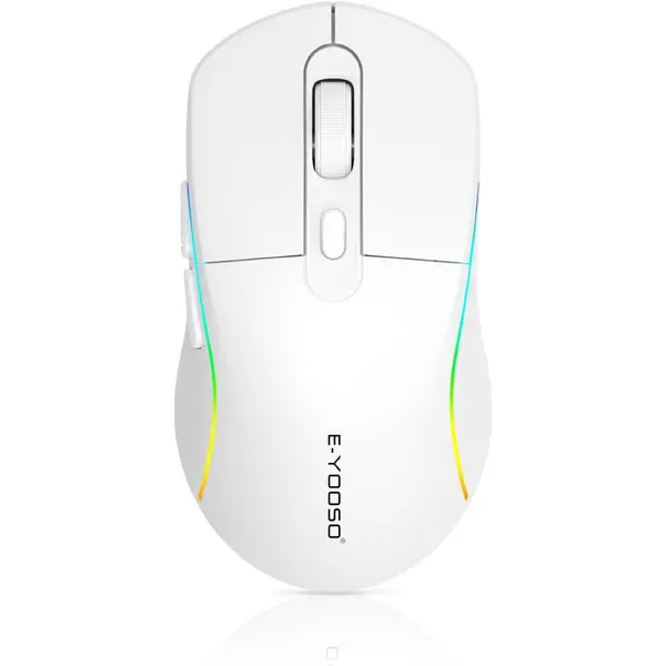 E-Yooso X53 Wireless Gaming Mouse, 1K Rechargable, 53g, Tri-Mode (Wired/2.4G/BT), PAW3395, 26000 DPI, White
