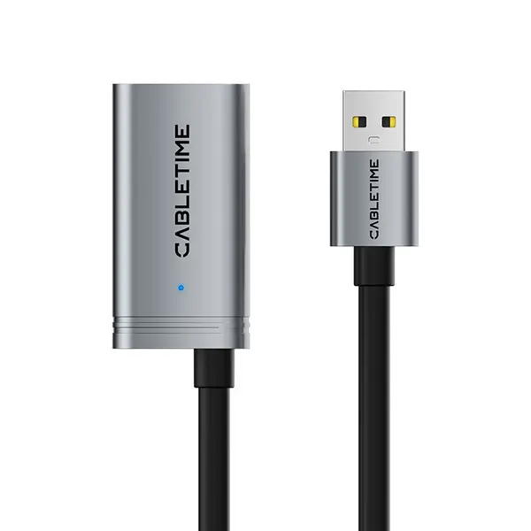 Cabletime CA19S USB-A 2.0 Active Extension Cable with USB-C Power – 10M