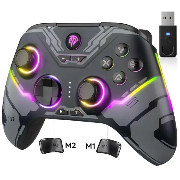 EasySMX X15 Black PC Controller - Enhanced Wireless Bluetooth Controller with Hall Joysticks/Hall Triggers/RGB Lighting, No Stick Drift, No Dead Zone, Work for Windows PC, Android, Steam and Switch