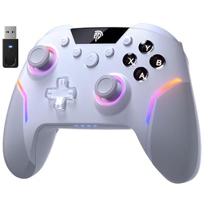 EasySMX X20 Wireless Gaming Controller with RGB Backlit, 2-Stage Hall Effect Stick, 1000Hz Polling Rate, 6-Axis Gyro on Multi-Platform, Mech Buttons, Compatible with PC/Switch/Steam/Android (White)