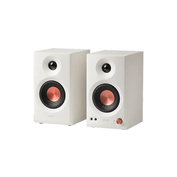 Edifier MR3 Powered Studio Monitor Speakers, Hi-Res Audio Certified Bluetooth V5.4 Active Bookshelf Loudspeakers, 2.0 Computer Speaker with Headphone Output RCA AUX Balanced TRS Input - White (Pair)