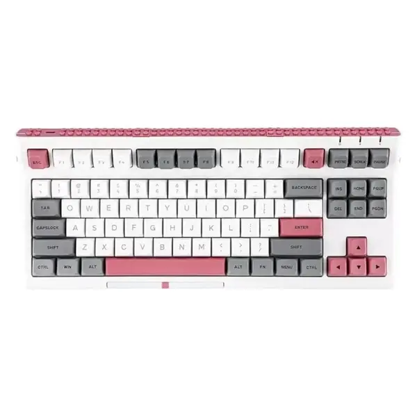 Epomaker Brick 87 Tri-Mode TKL Hot Swappable Mechanical Keyboard with Stackable Block Bar and Thumb-scroll Knobs, 3000mAh Battery, RGB, Compatible with Win/Mac (Grey Pink)
