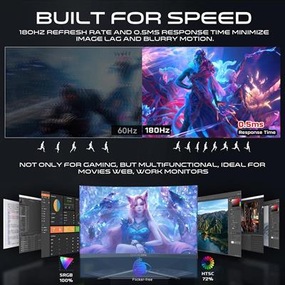 GameOn GOC24F180VA Pro Series Curved Gaming Monitor 24 inch, 1920x1080p FHD Fast VA Panel, 180Hz, 0.5ms, HDMI 2.1, G-Sync & Freesync, Crosshair assistant, Built-in Speakers, Supports HDR, PS5, VRR